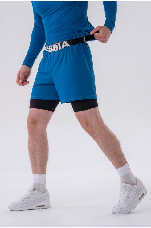 Pantalones cortos de doble capa con bolsillos inteligentes 318 Blue