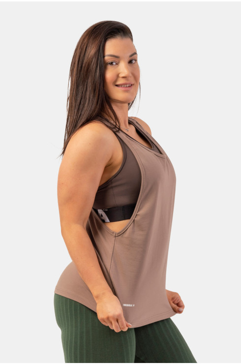 Sleeveless Loose Cross Back Tank Top "Feeling Good" 419 Brown